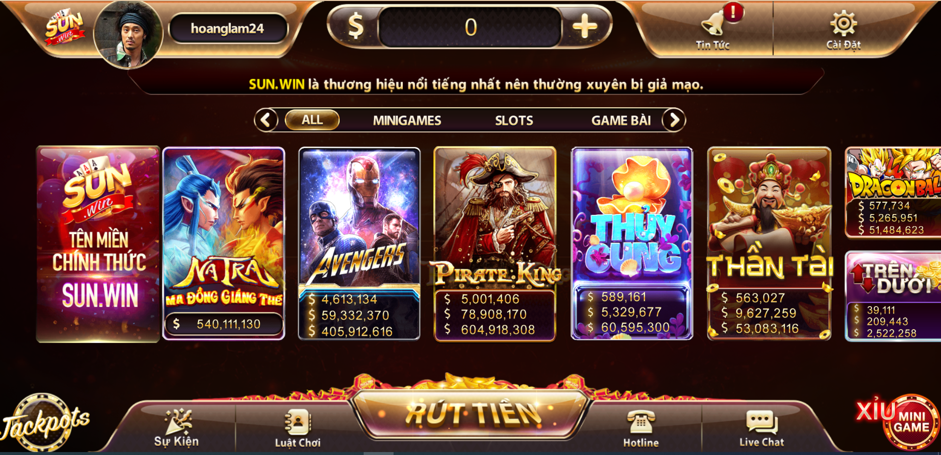 Kho game nổ hũ Sunwin đa dạng trò chơi